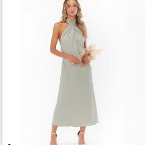 Show me your mumu green halter dress.